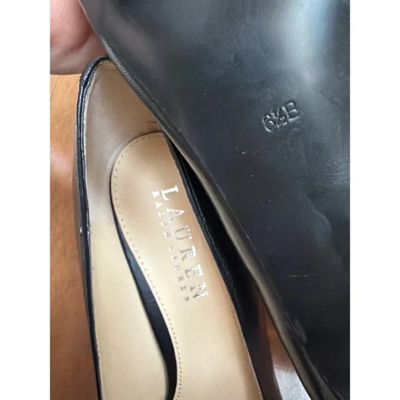 Lauren Ralph Lauren Black Leather Block Heel Pumps Buckle Womens 6.5 New w Flaws - Picture 9 of 9